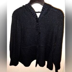 Petite black short sweater with hoodie